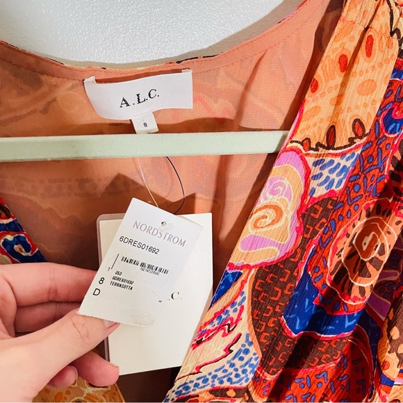 NWT A.L.C. Lucia Maxi Dress Terracotta Paisley Silk Bohemian Resort Size 8 - Picture 4 of 10